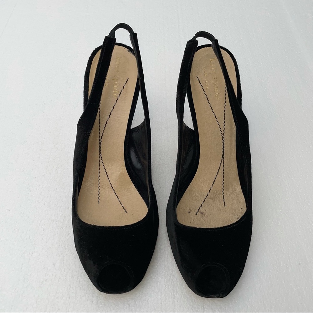 Kate Spade Black Velvet Peep Toe Heels Size 7